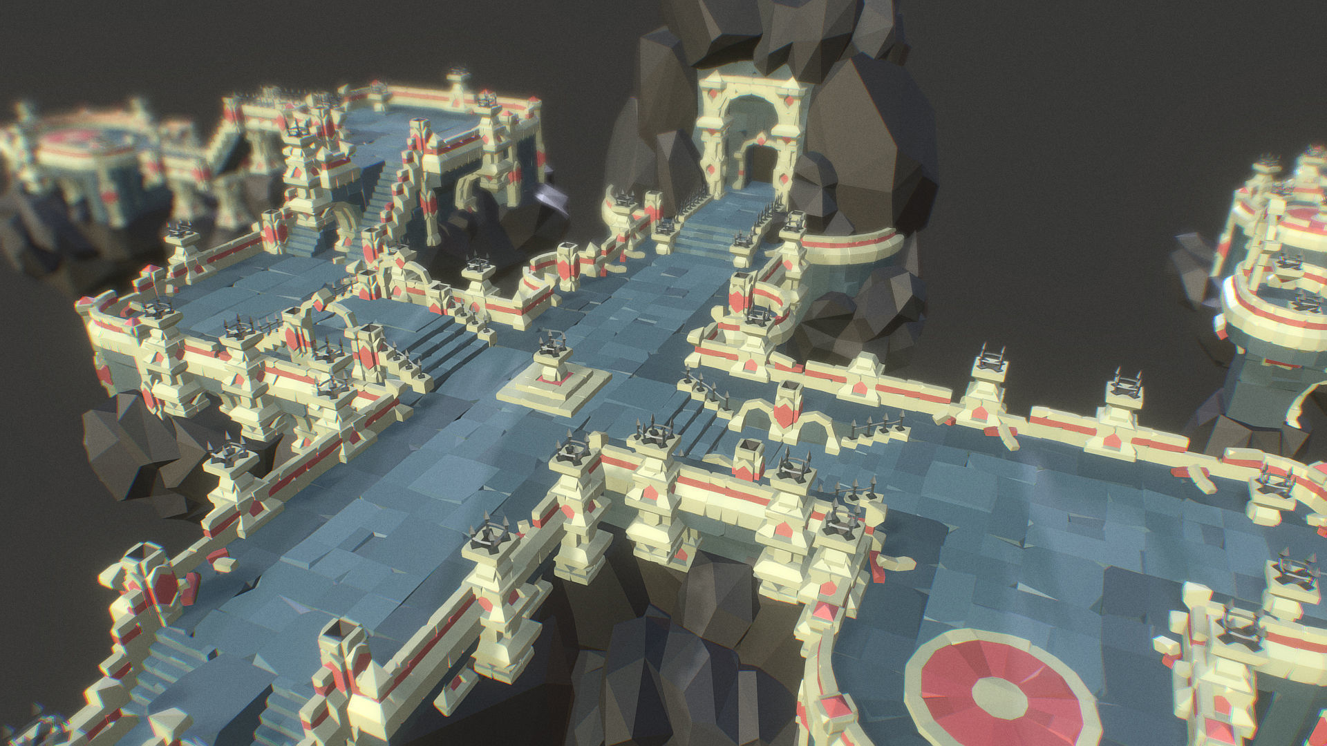 Ancient Palace Set - Faceted Style Low-poly 3D model_15