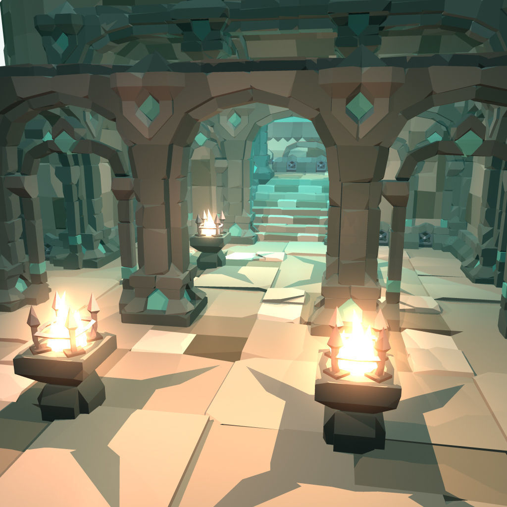 Ancient Palace Set - Faceted Style Low-poly 3D model_6