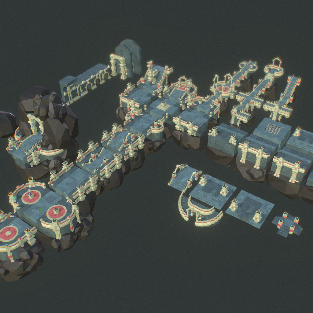 Ancient Palace Set - Faceted Style Low-poly 3D model_5