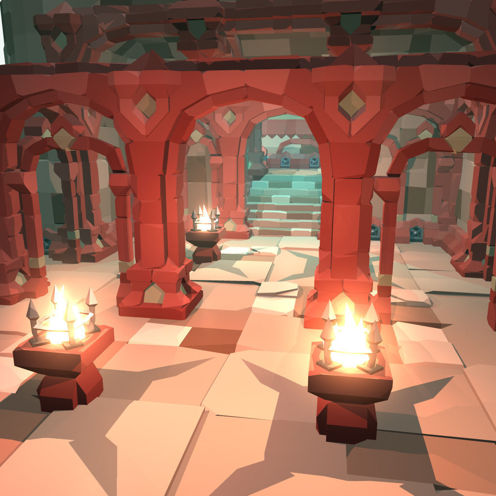 Ancient Palace Set - Faceted Style Low-poly 3D model_7