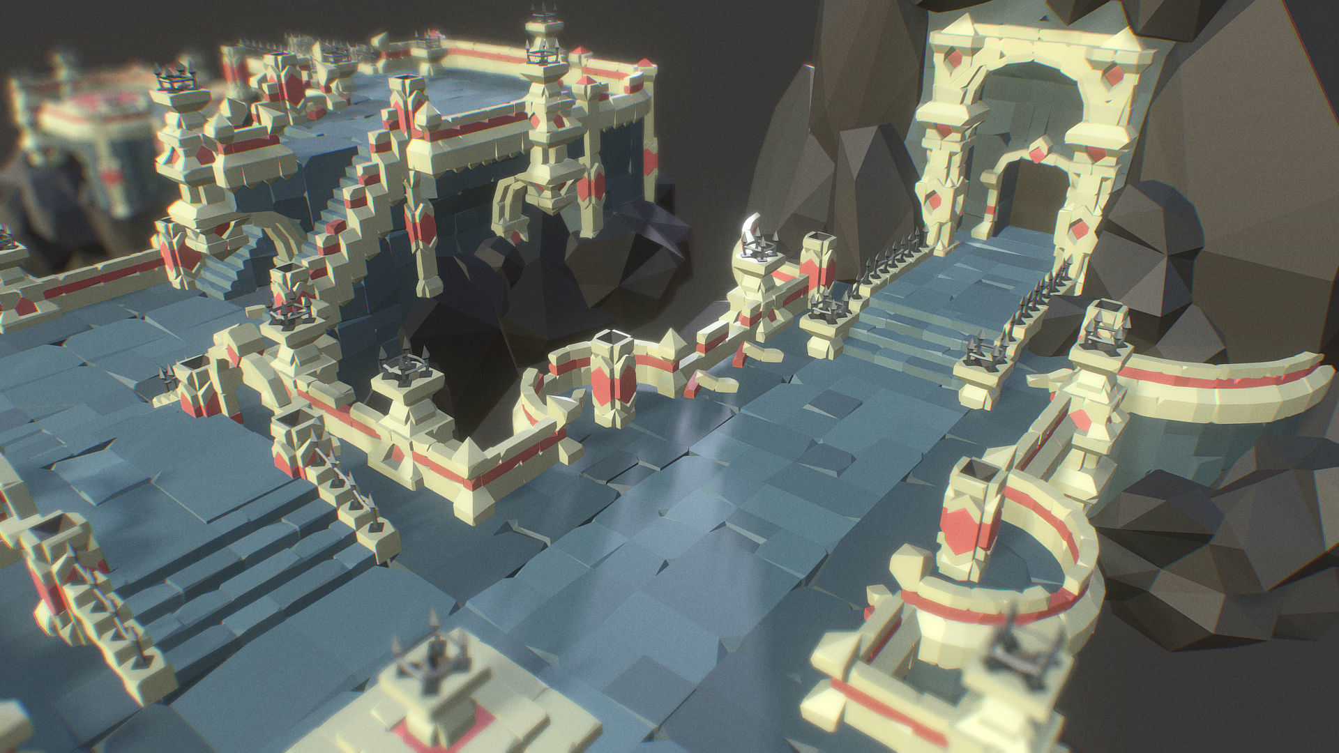 Ancient Palace Set - Faceted Style Low-poly 3D model_11