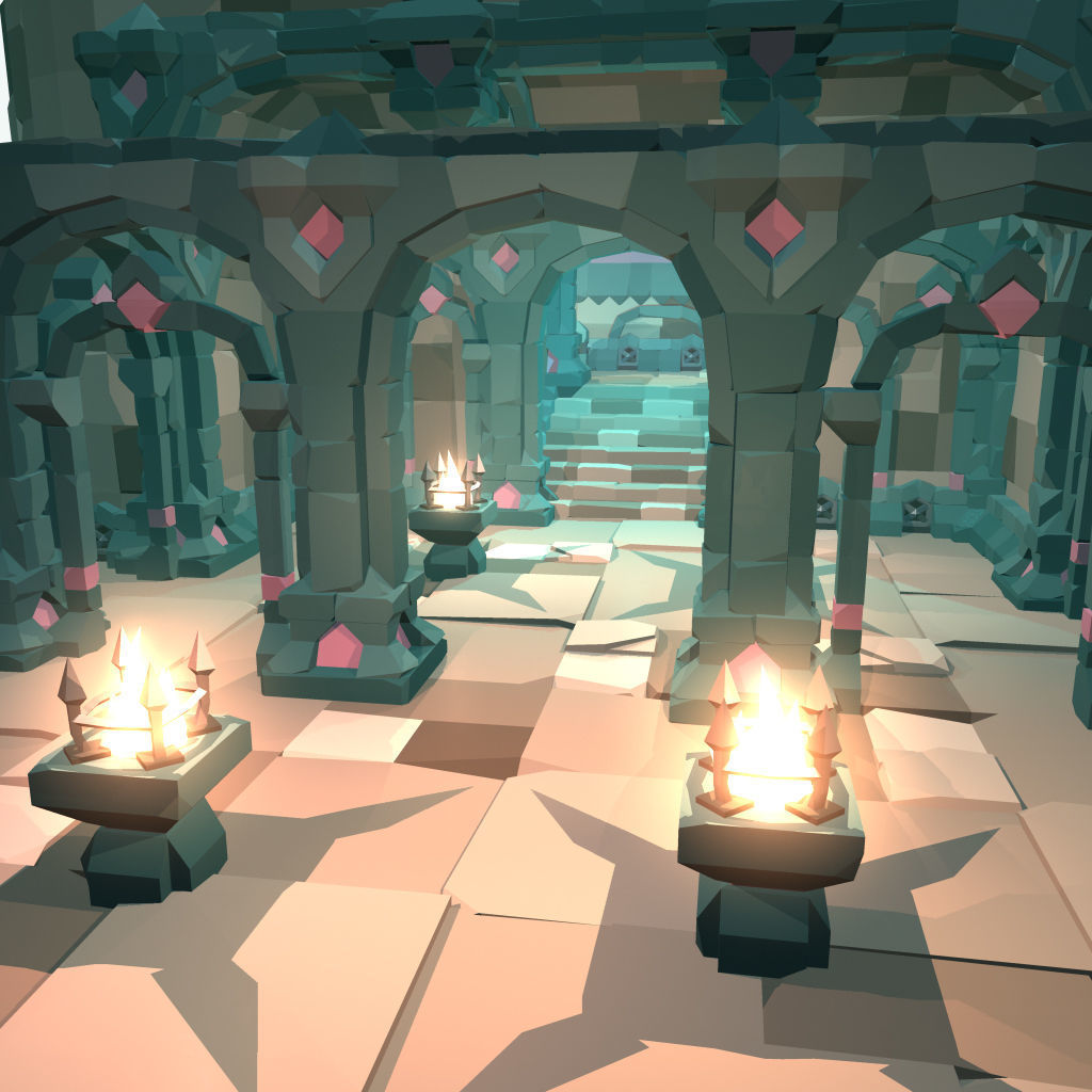 Ancient Palace Set - Faceted Style Low-poly 3D model_10