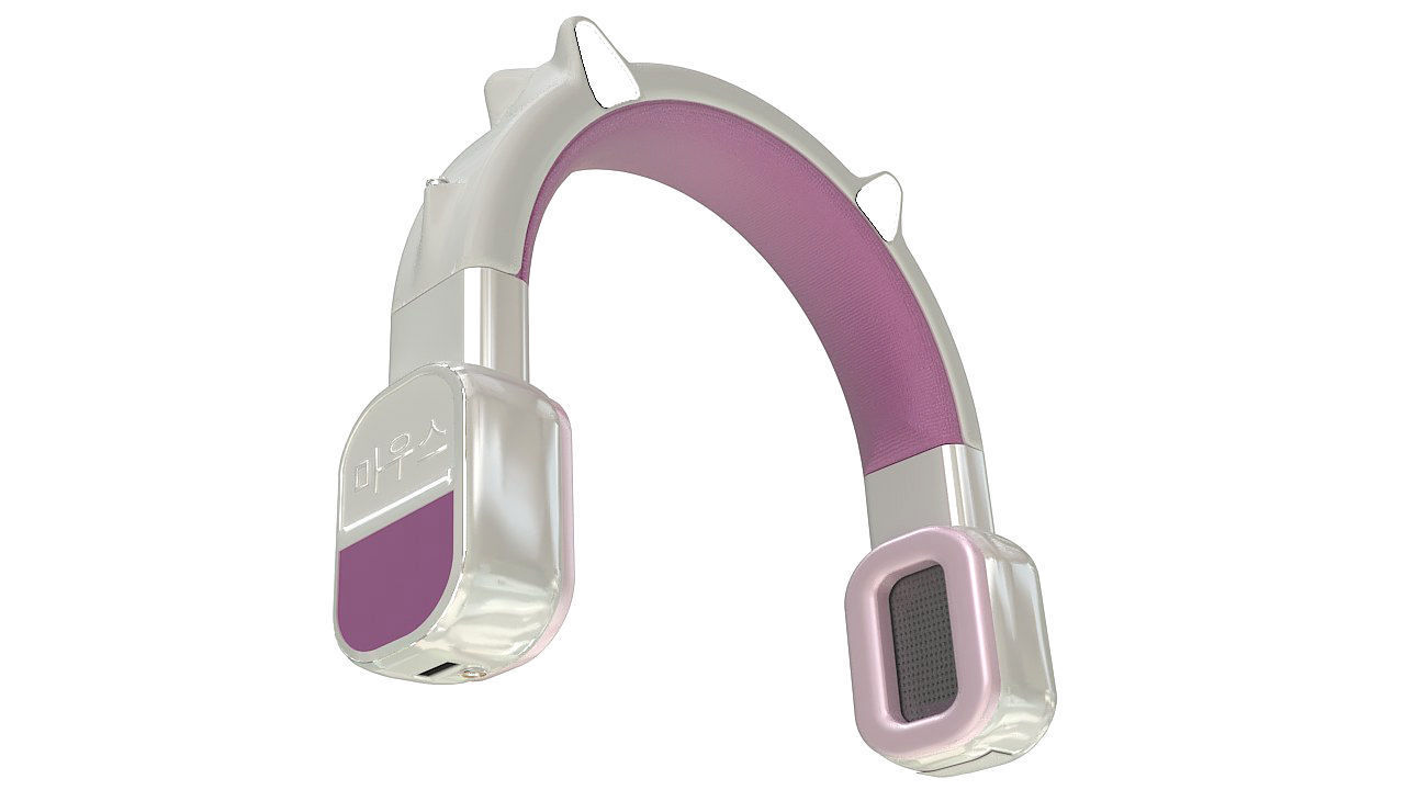 Pink vintage wireless headphones 3D model_2