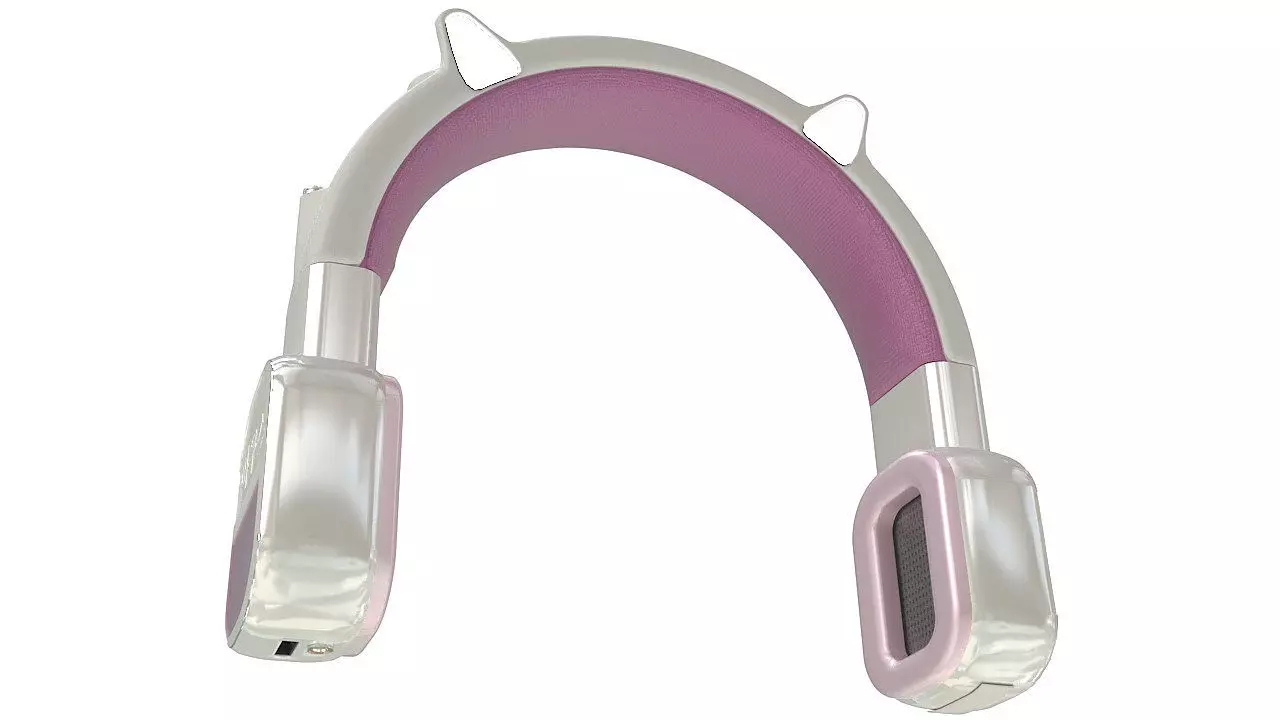 Pink vintage wireless headphones 3D model_0