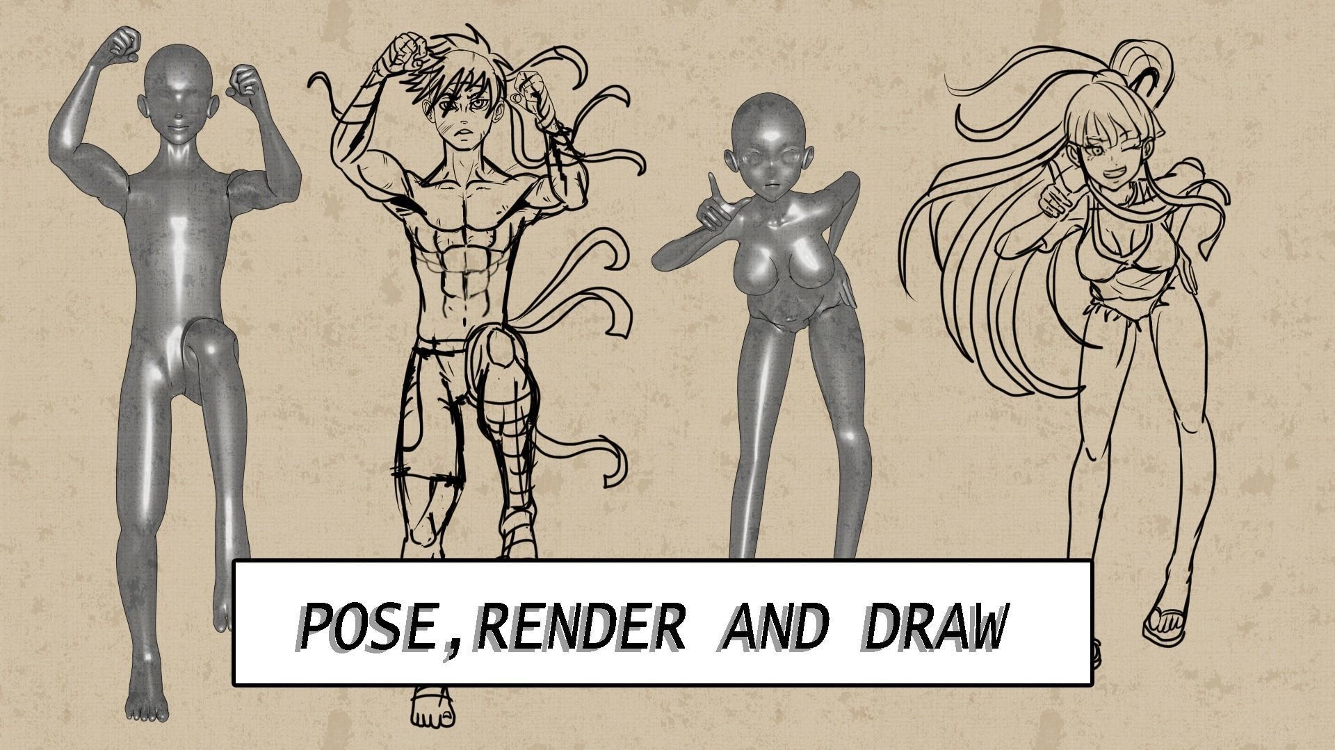 anime male and female base mesh 3D model_1