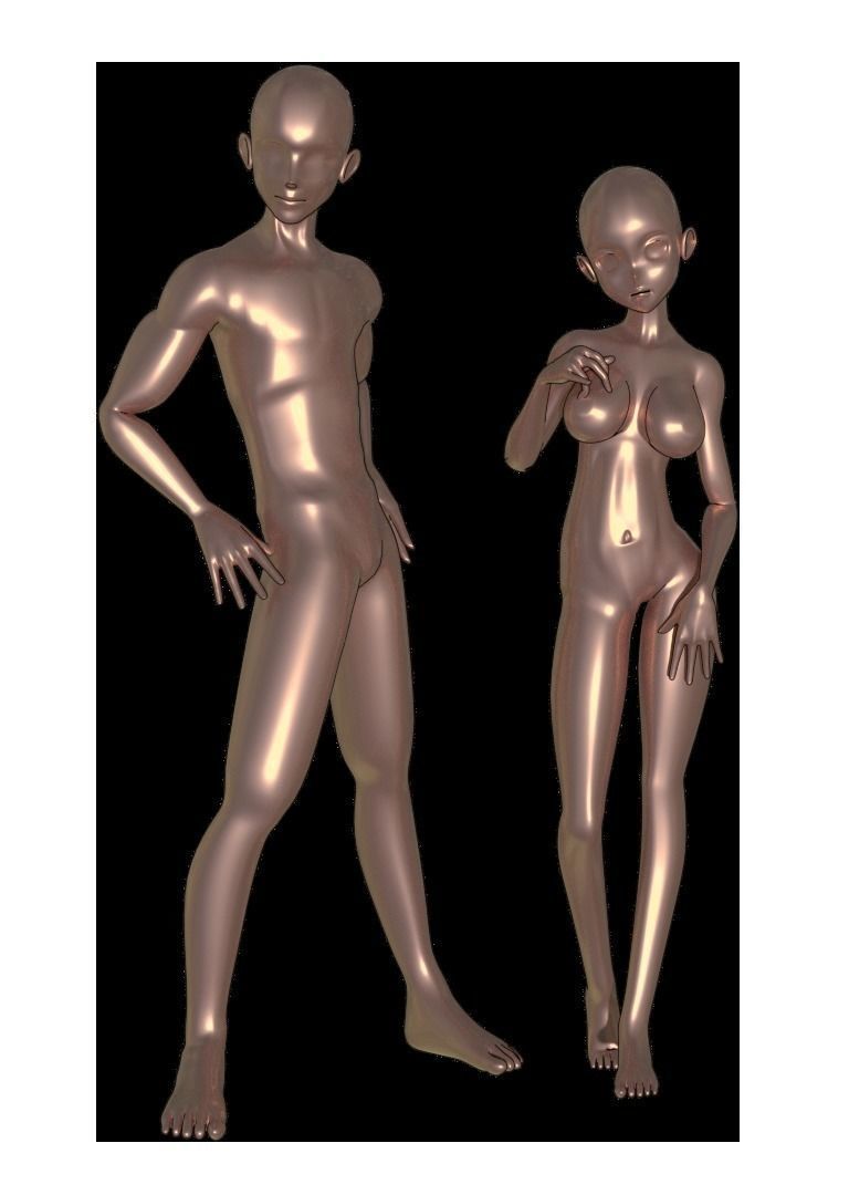 anime male and female base mesh 3D model_4