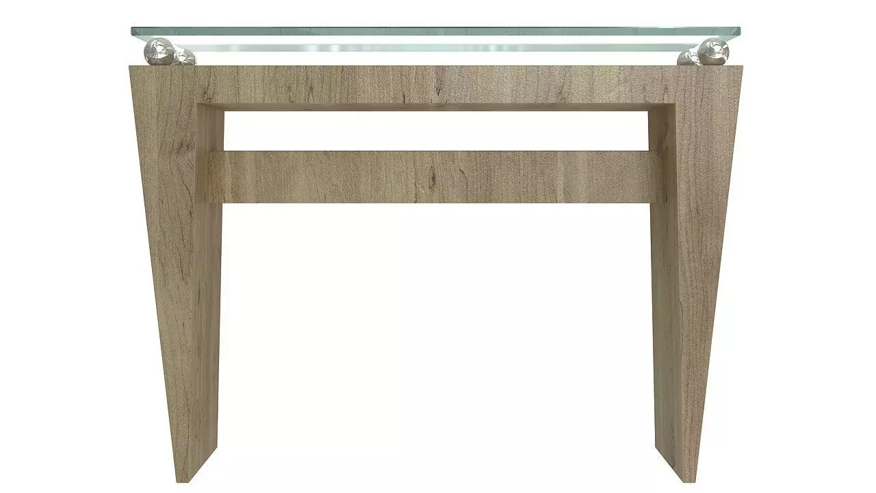 Wooden console table with glass top 3D model_0
