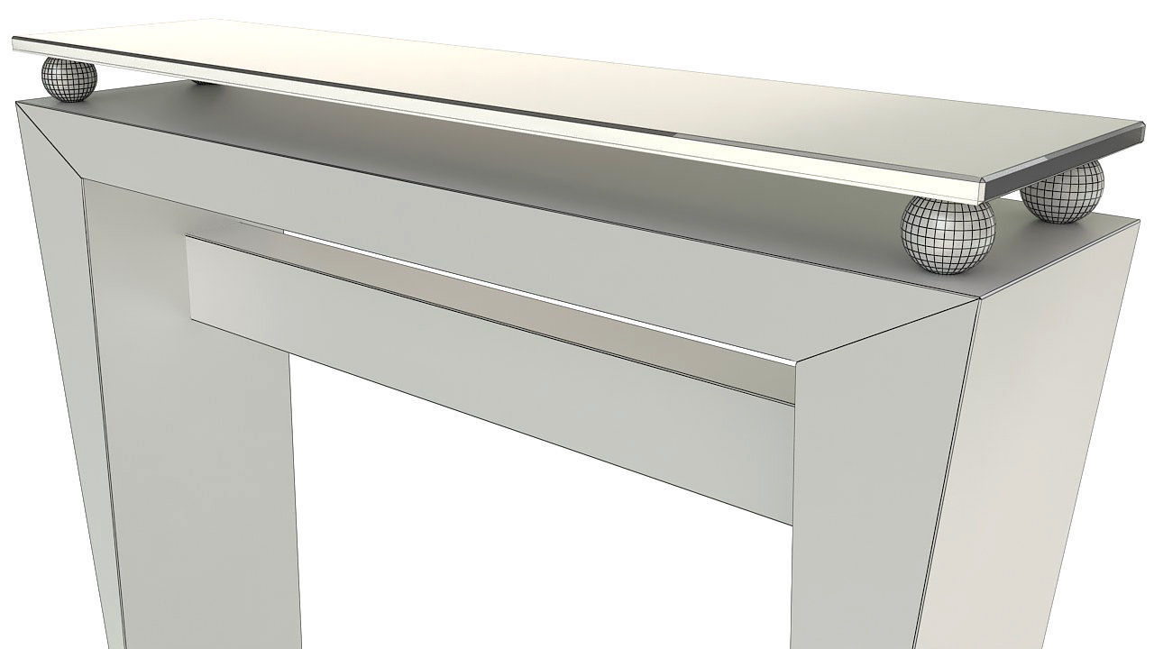Wooden console table with glass top 3D model_12