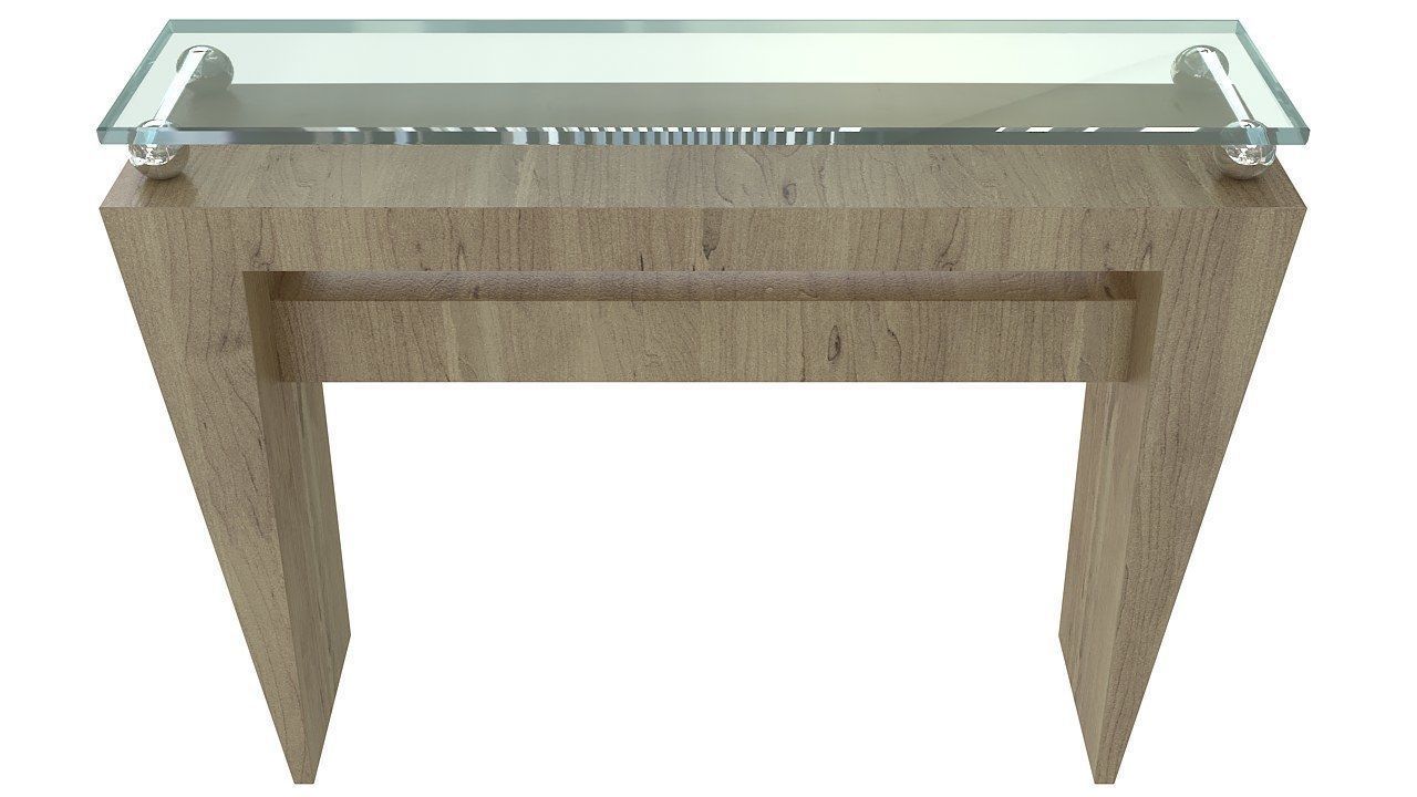 Wooden console table with glass top 3D model_2