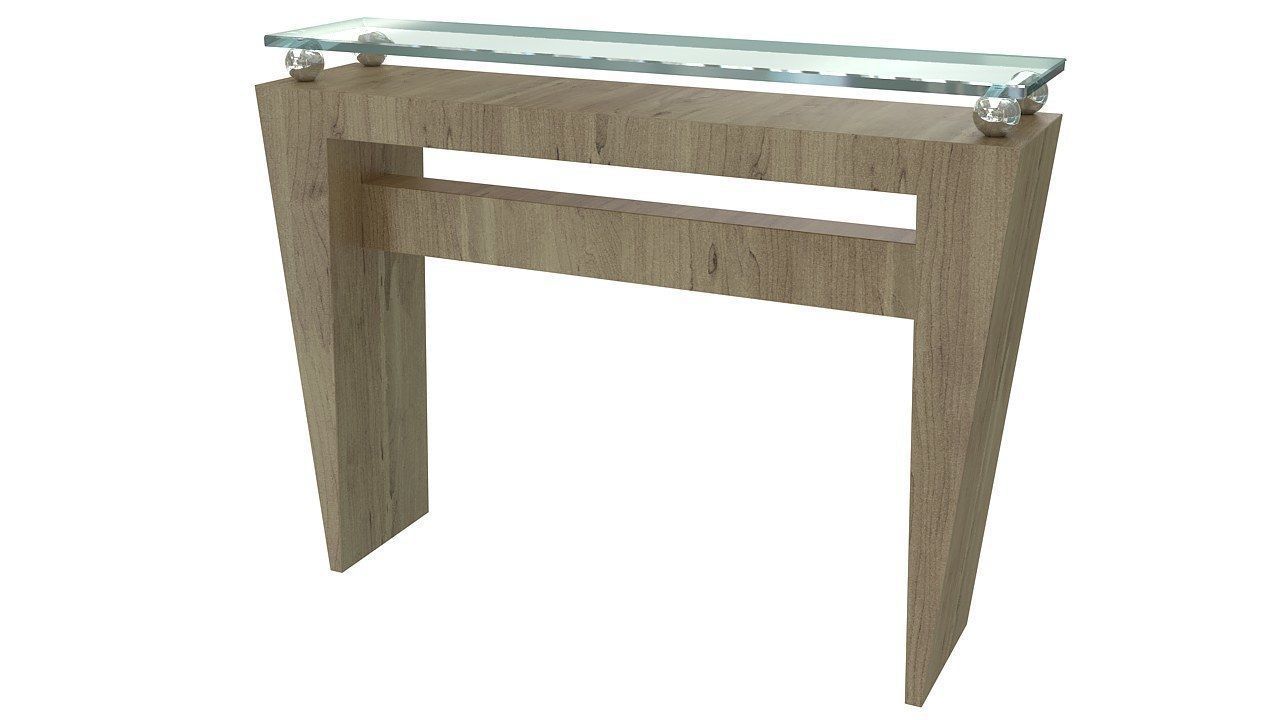 Wooden console table with glass top 3D model_3