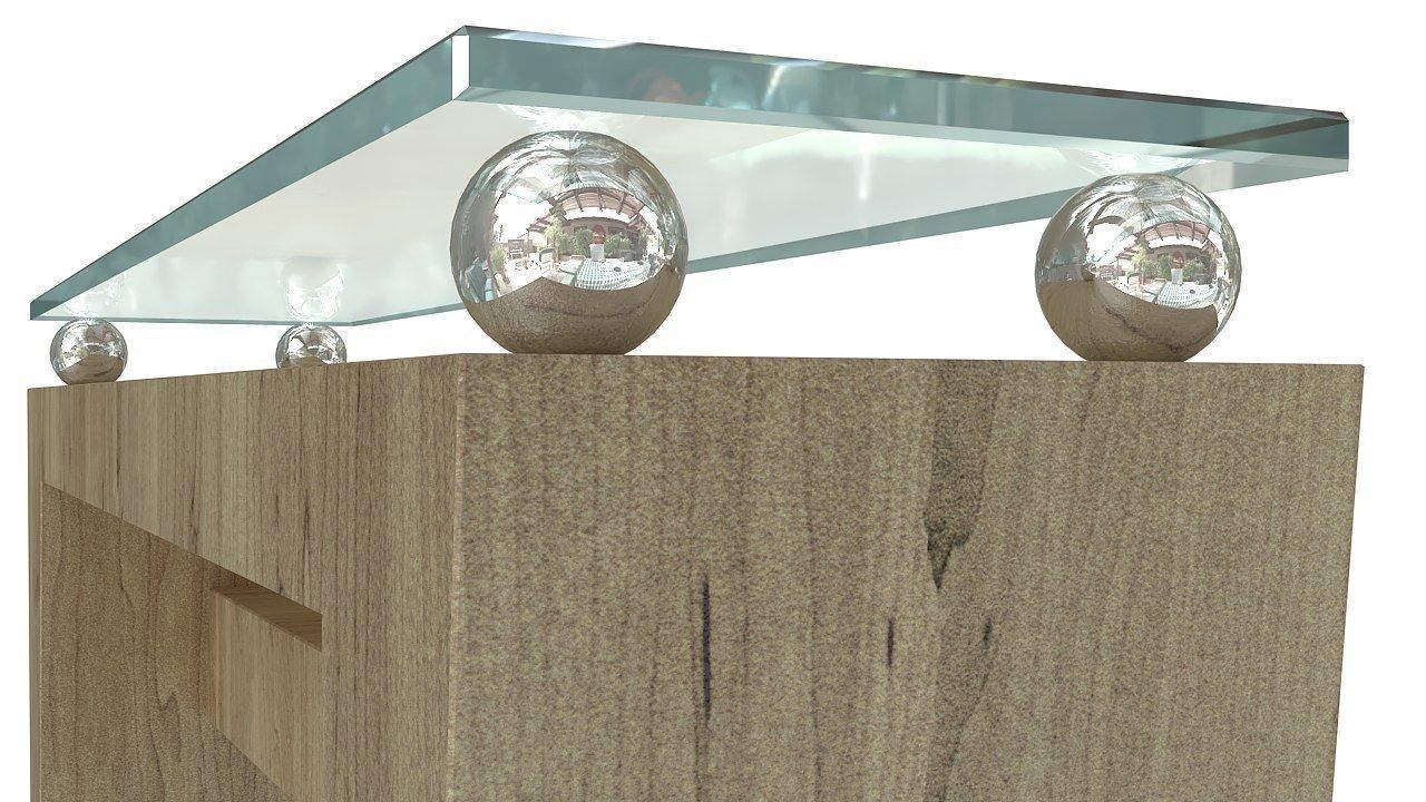 Wooden console table with glass top 3D model_15