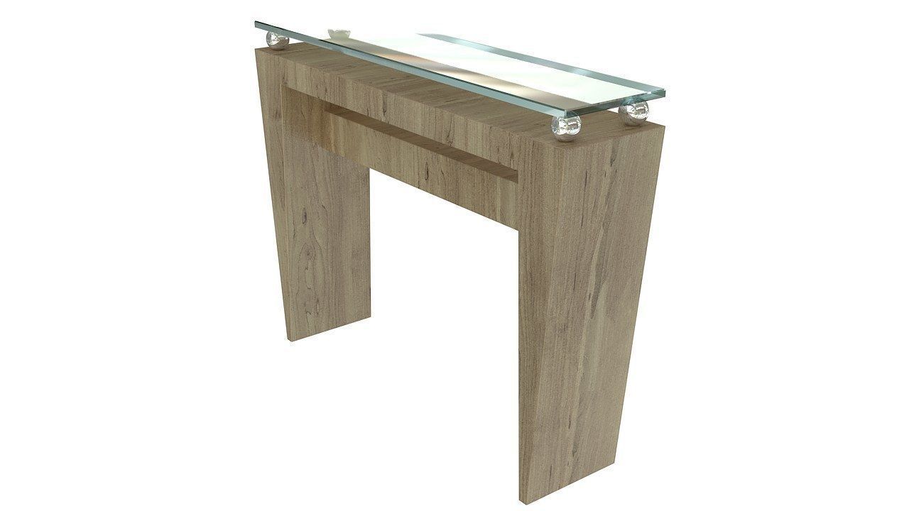 Wooden console table with glass top 3D model_6