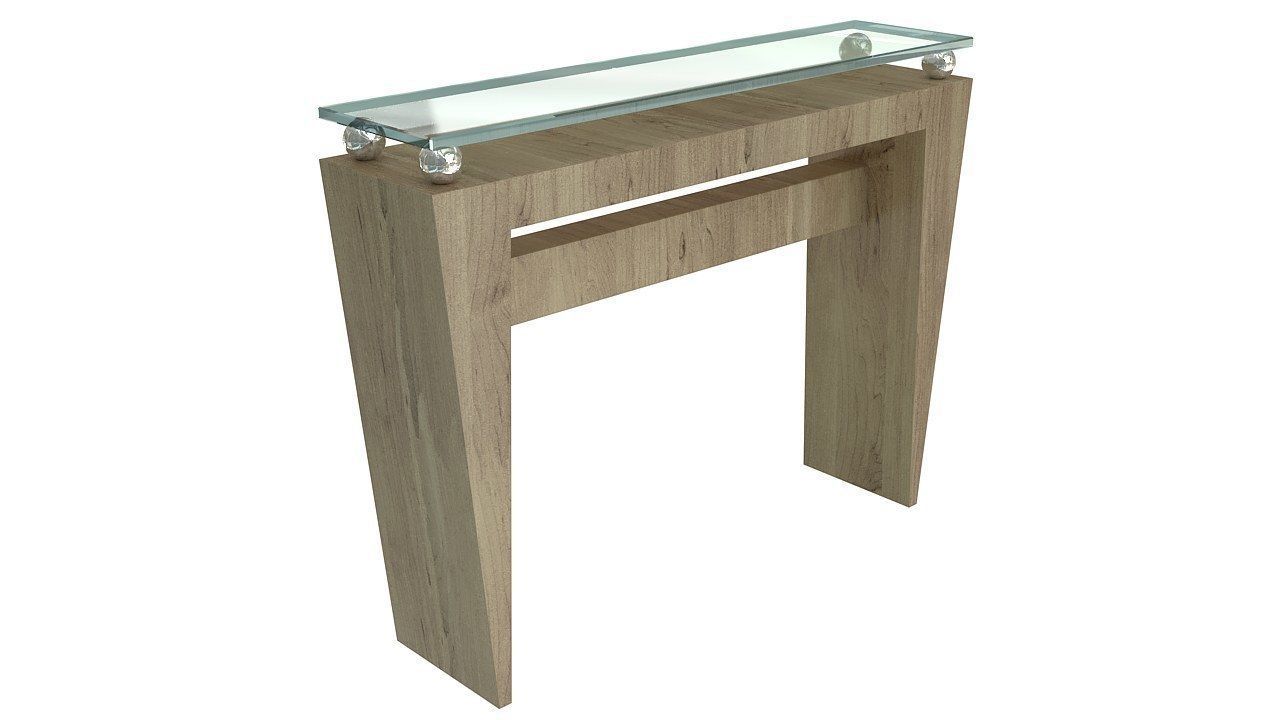 Wooden console table with glass top 3D model_8