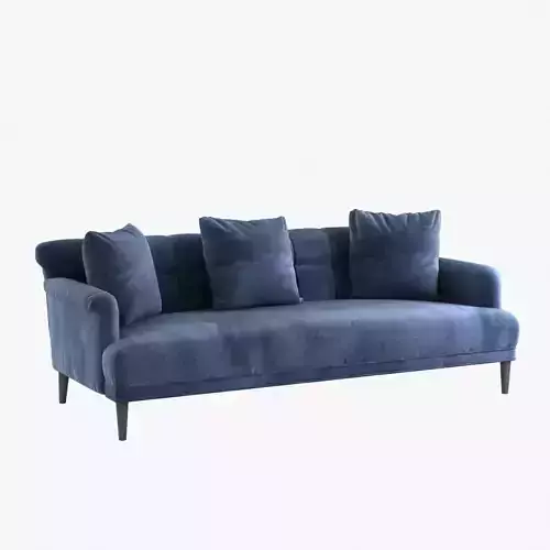 Custom made blue velvet sofa with pillows