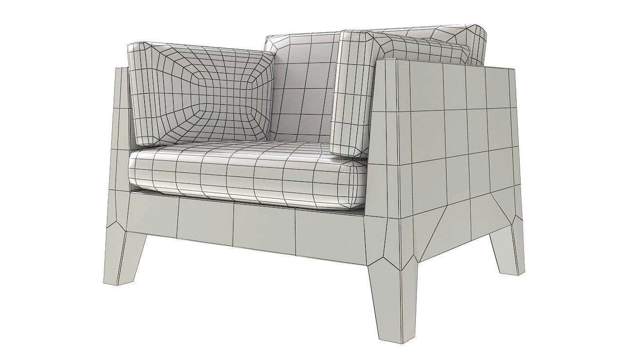 Wooden armchair padded seat 3D model_8