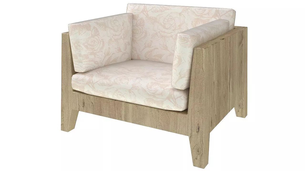 Wooden armchair padded seat 3D model_0