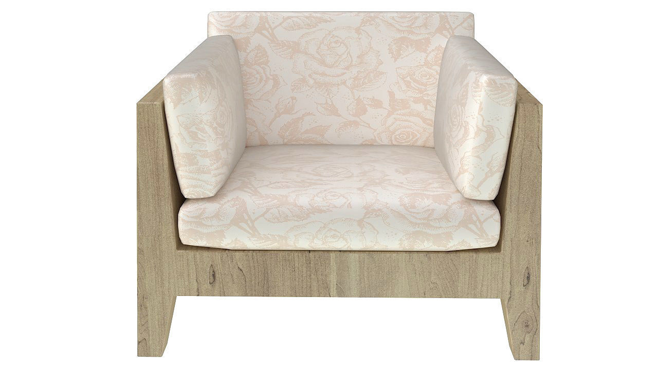 Wooden armchair padded seat 3D model_2