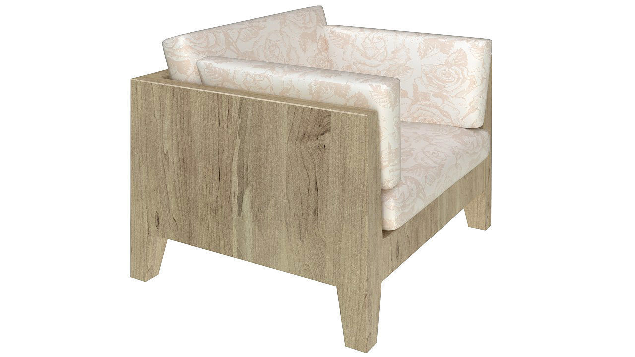 Wooden armchair padded seat 3D model_4