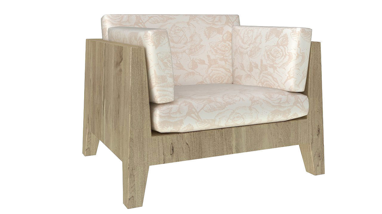 Wooden armchair padded seat 3D model_3