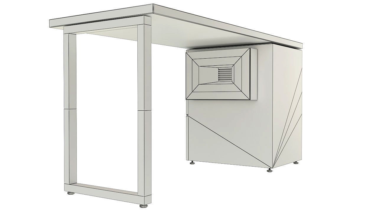 Wooden desk with drawers 3D model_13