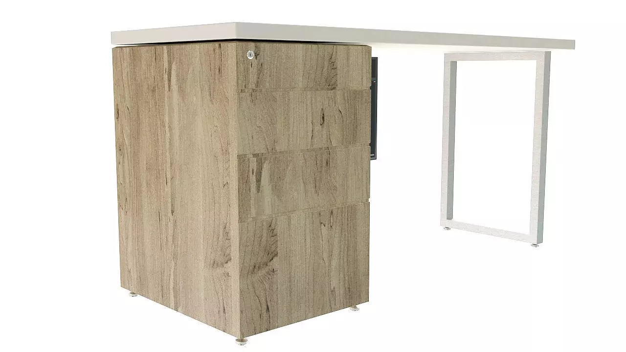 Wooden desk with drawers 3D model_0