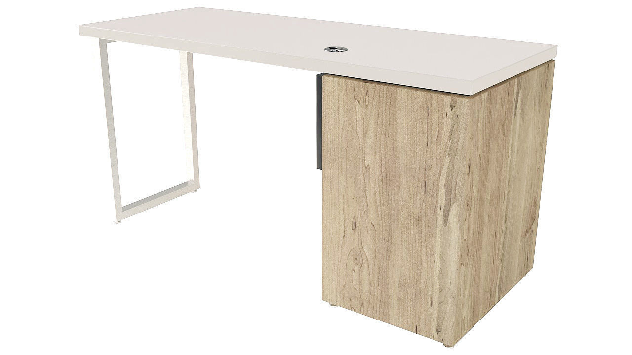 Wooden desk with drawers 3D model_2