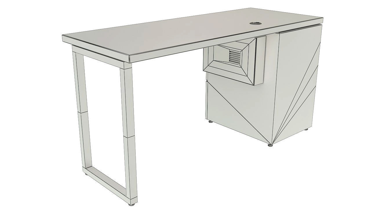 Wooden desk with drawers 3D model_8