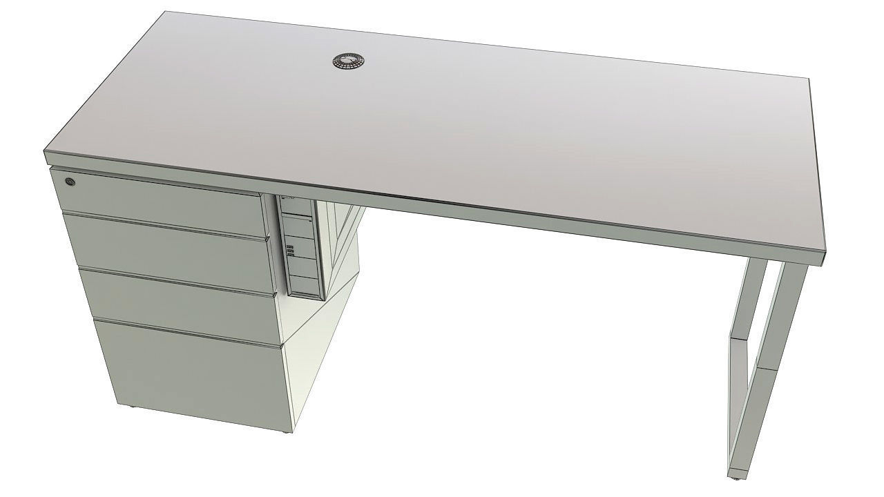 Wooden desk with drawers 3D model_10