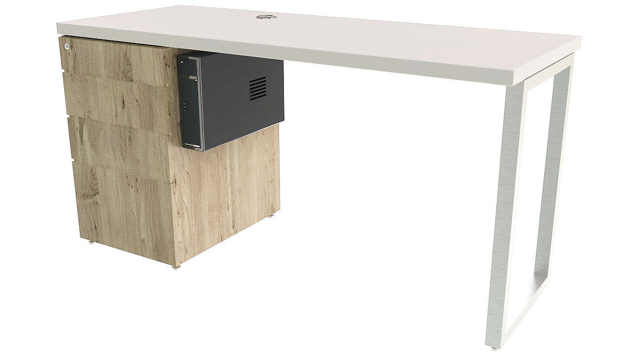 Wooden desk with drawers 3D model_5