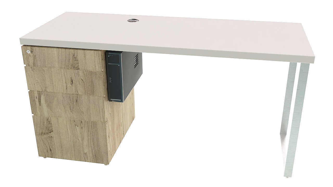 Wooden desk with drawers 3D model_6