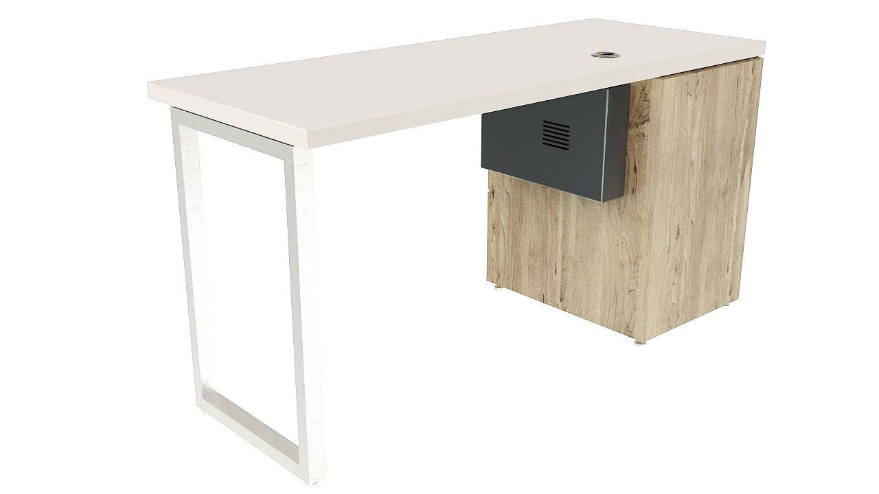 Wooden desk with drawers 3D model_4