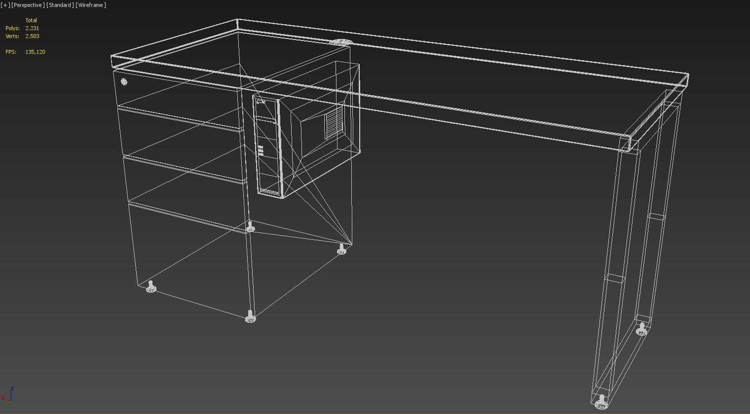 Wooden desk with drawers 3D model_14
