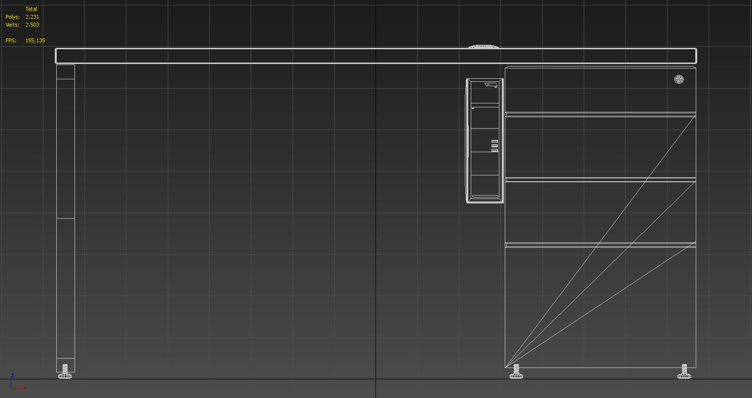 Wooden desk with drawers 3D model_16
