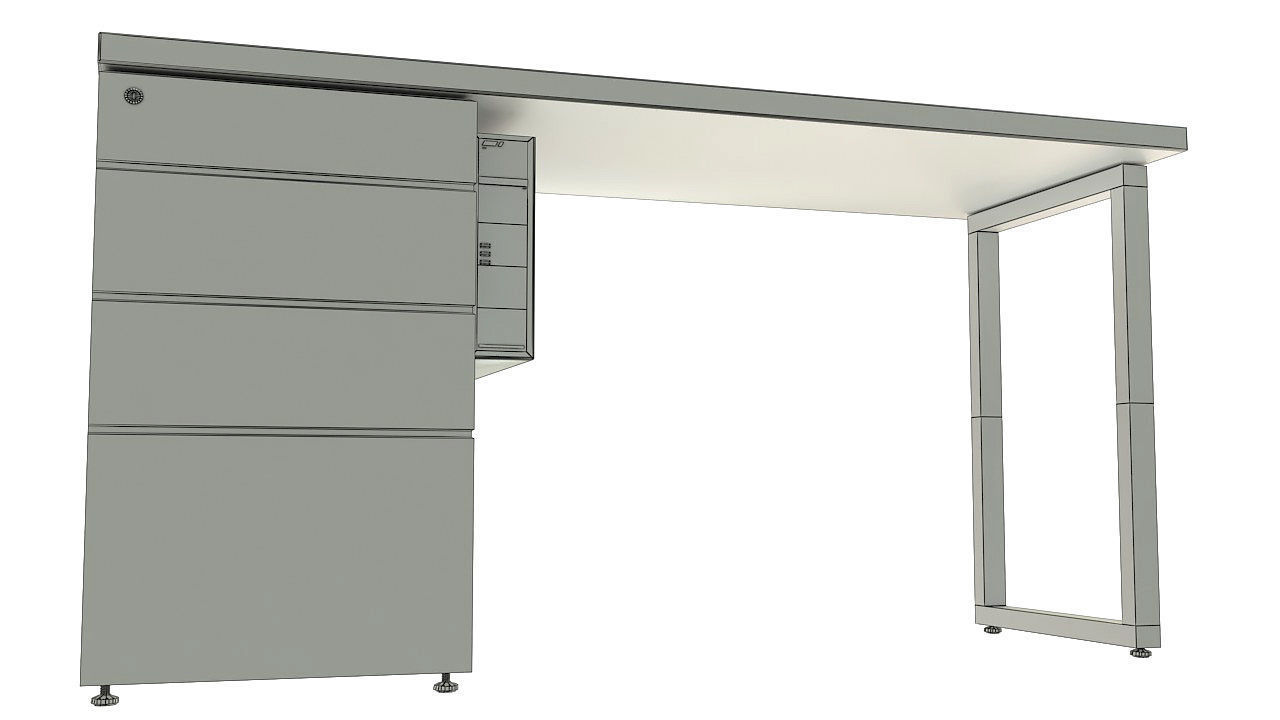 Wooden desk with drawers 3D model_11