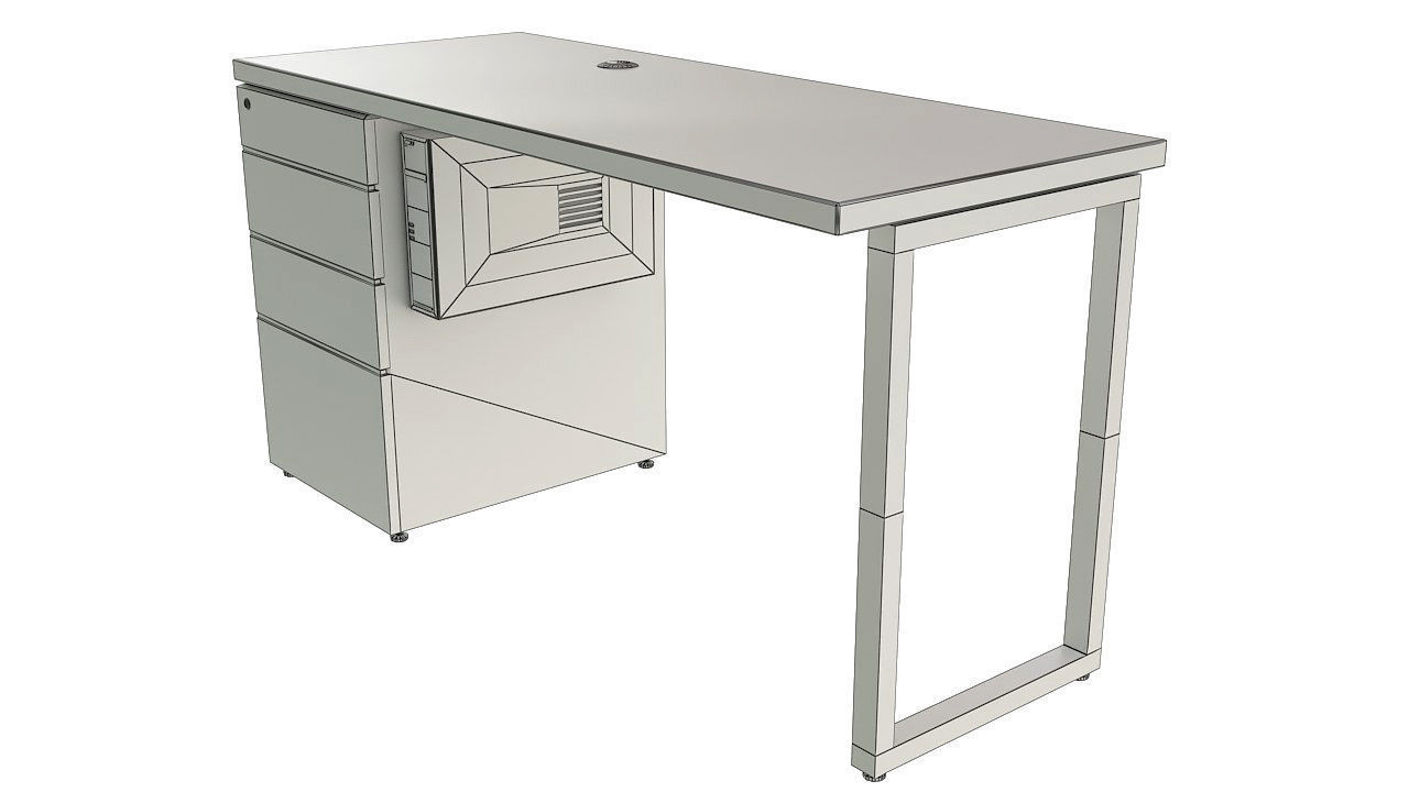 Wooden desk with drawers 3D model_9