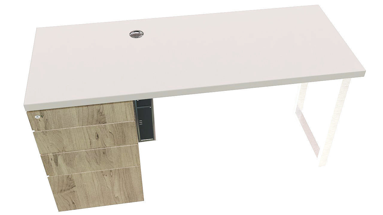 Wooden desk with drawers 3D model_7