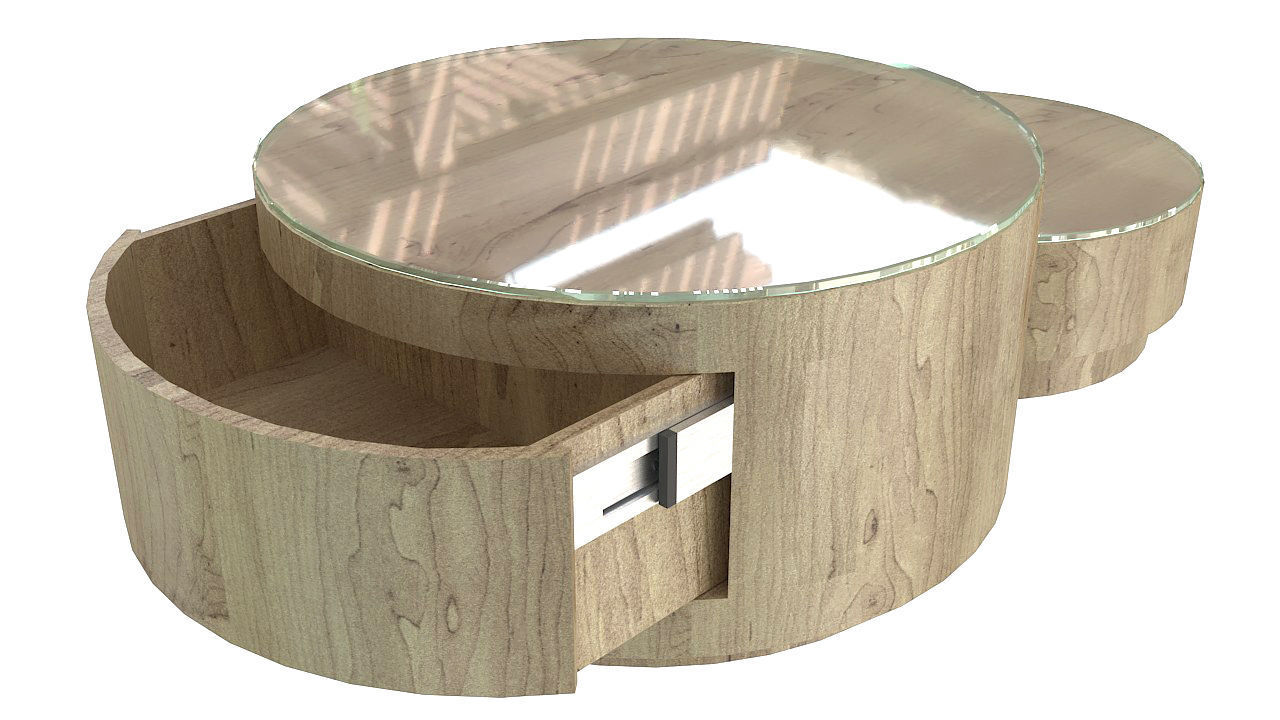 Cylinder table push drawer 3D model_6