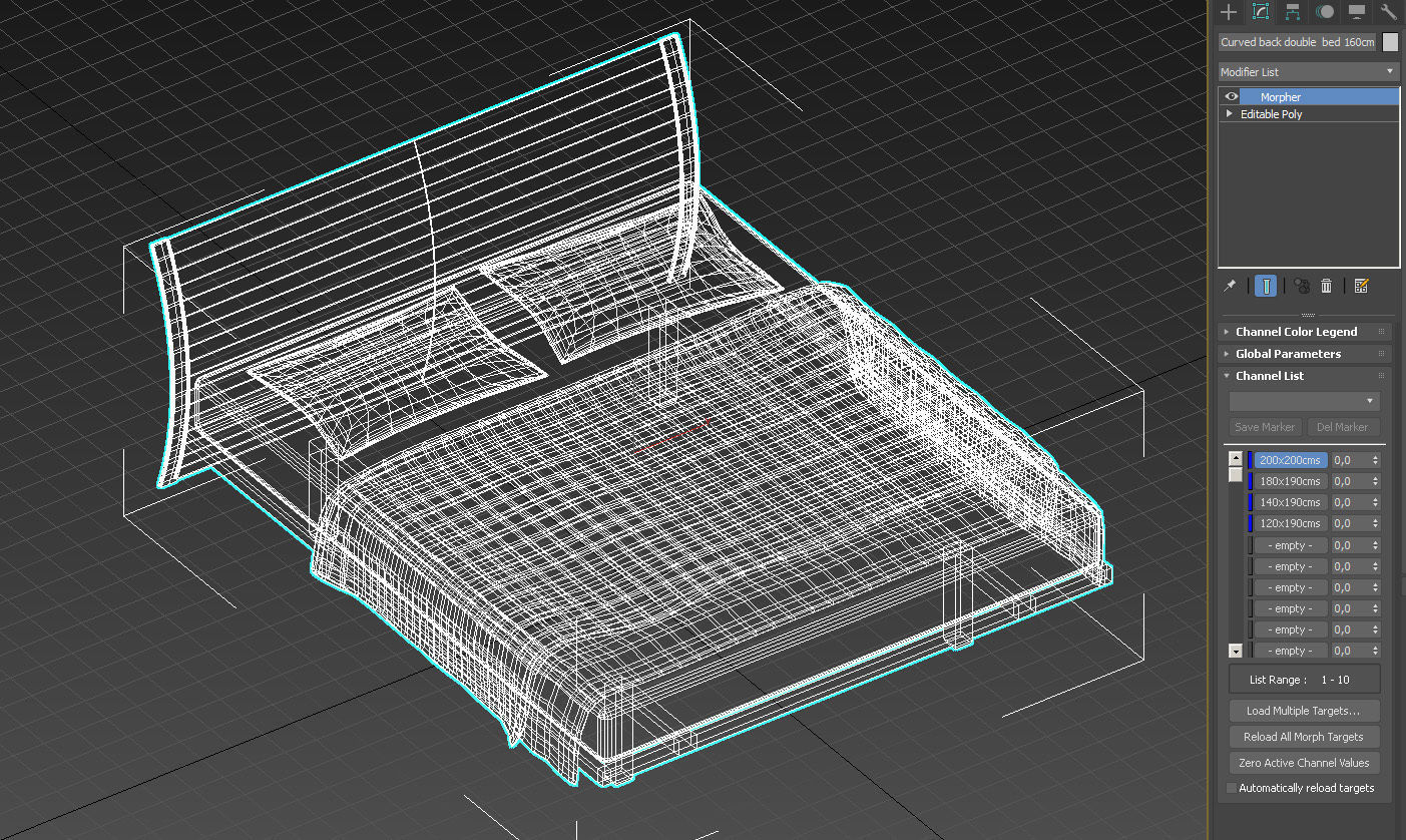 Curved back double  bed 3D model_11