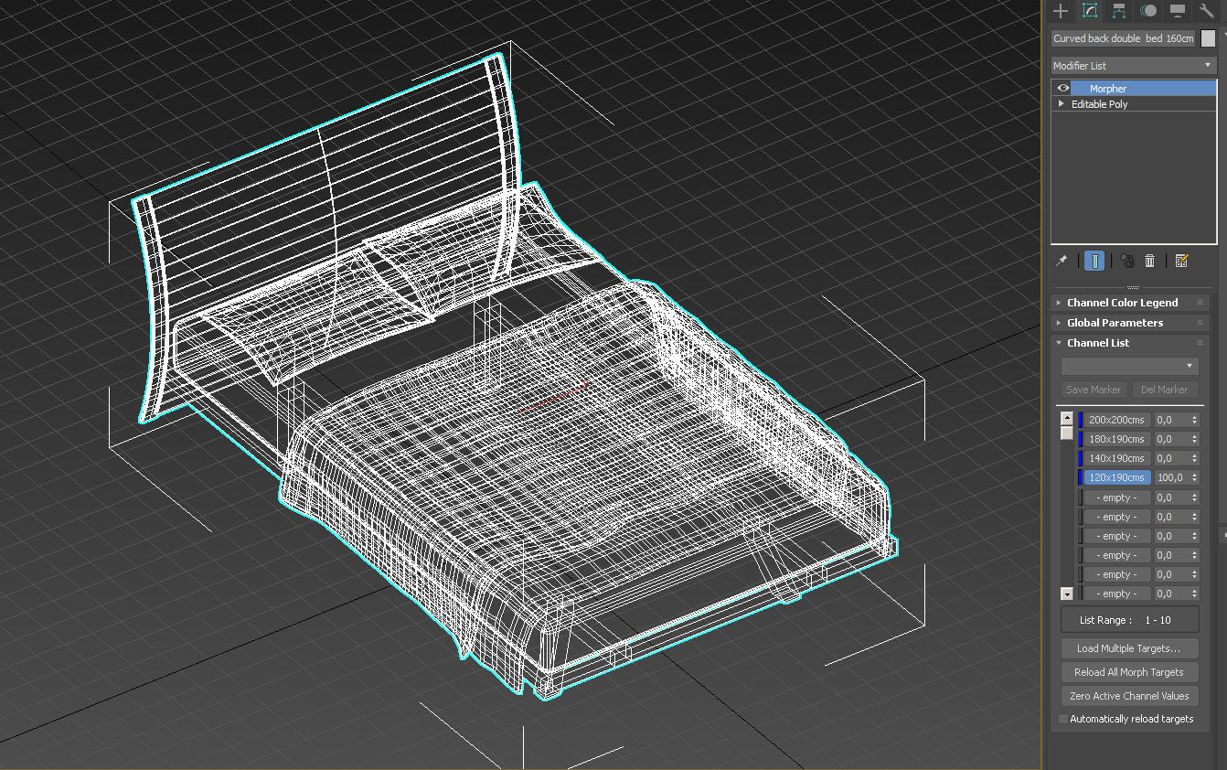 Curved back double  bed 3D model_15