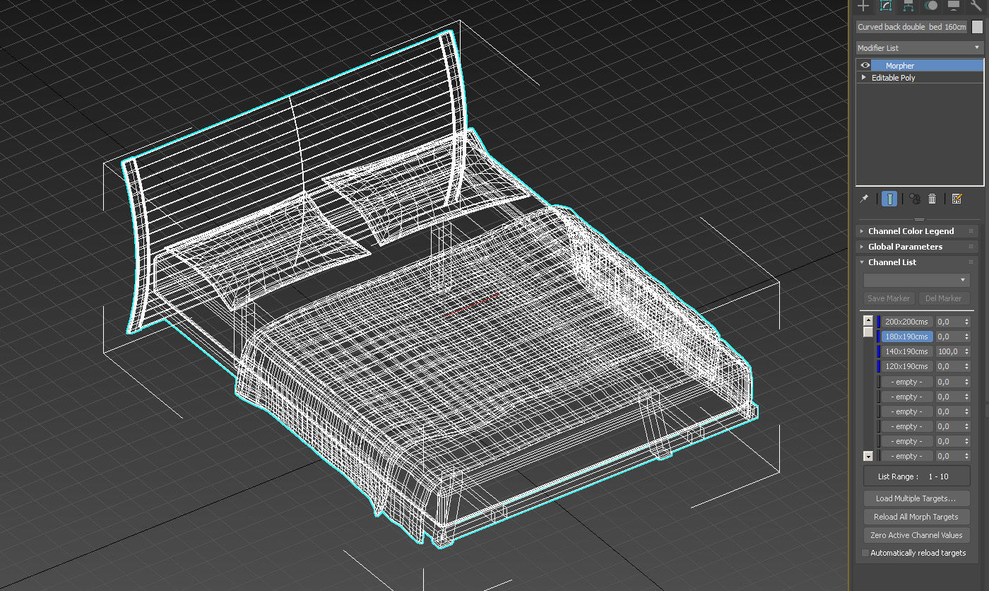 Curved back double  bed 3D model_14