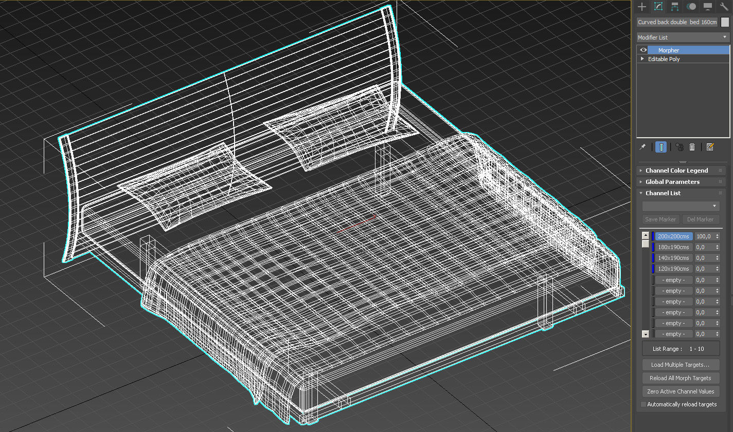 Curved back double  bed 3D model_12