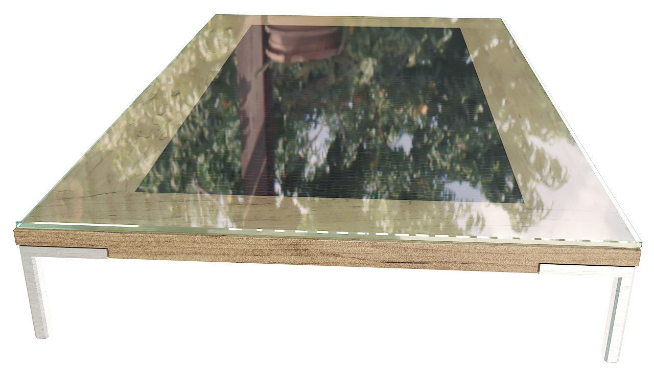Wooden center table with glass 3D model_2