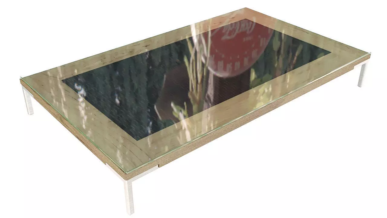 Wooden center table with glass 3D model_0