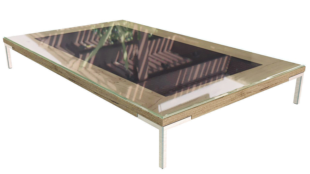 Wooden center table with glass 3D model_3