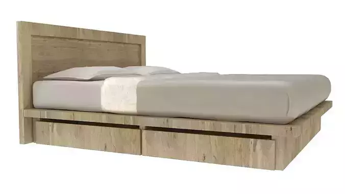 wooden double bed with drawers 3D model