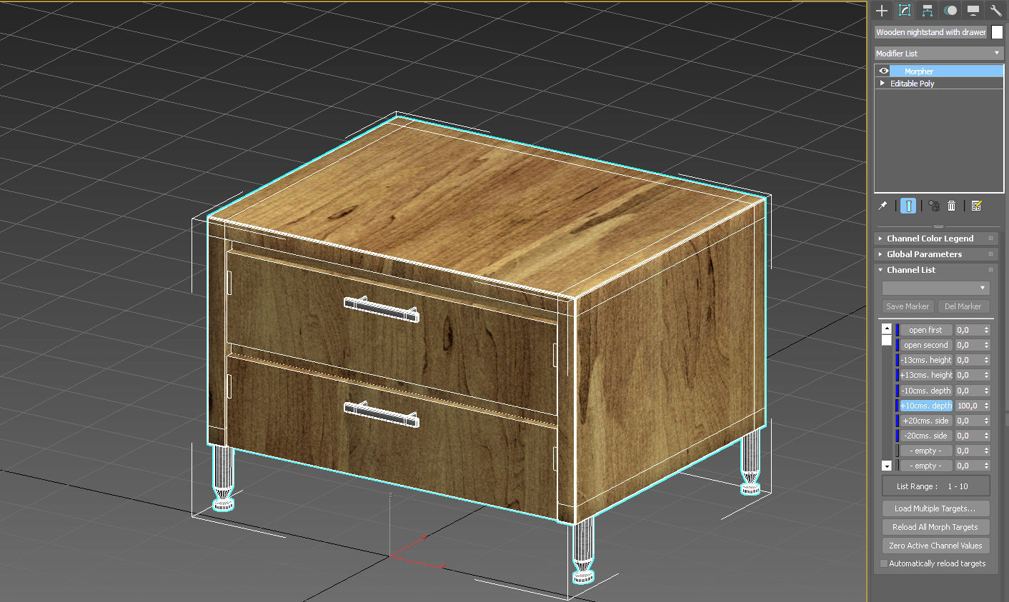 Wooden nightstand with drawers 3D model_23
