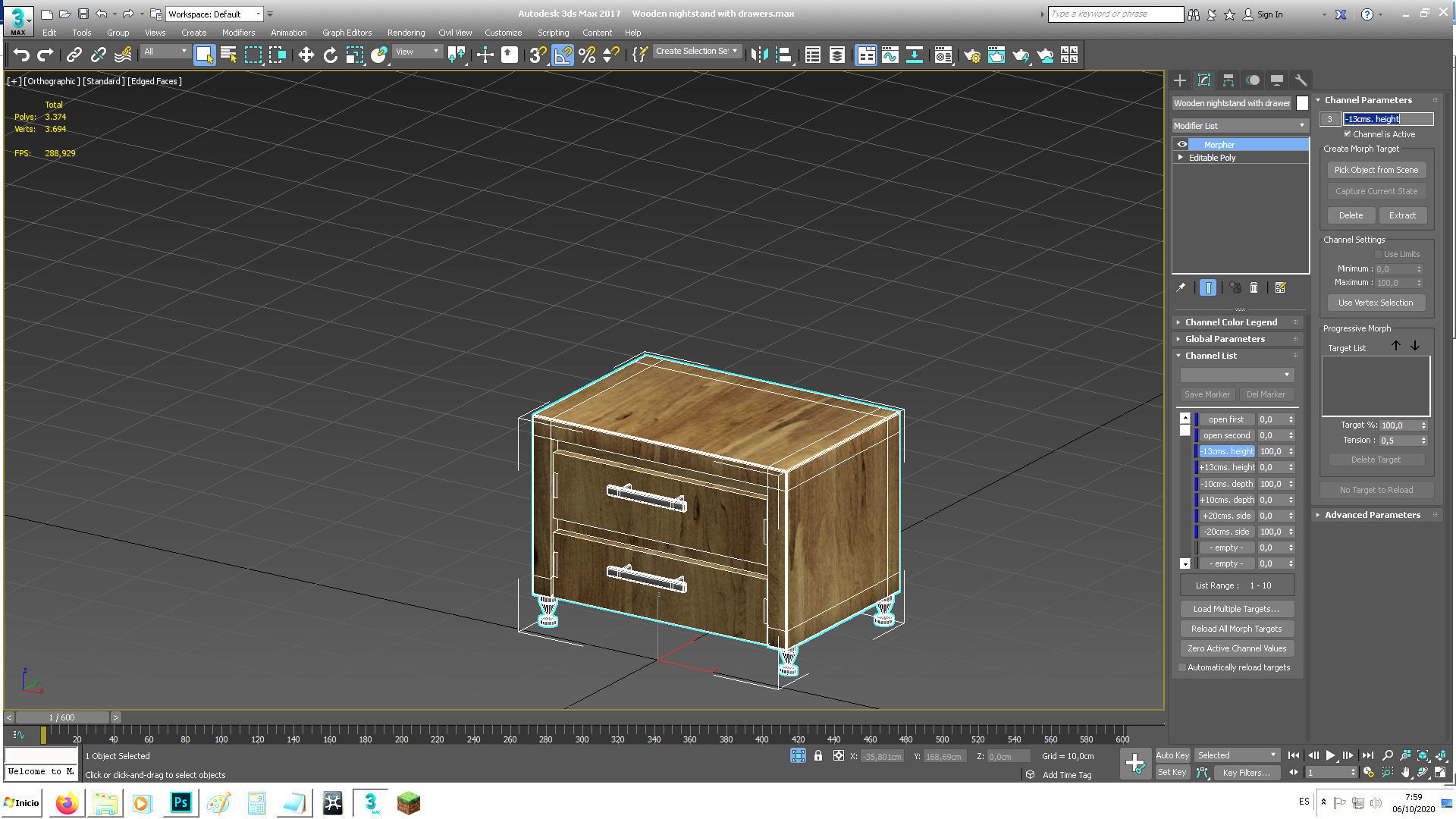 Wooden nightstand with drawers 3D model_26