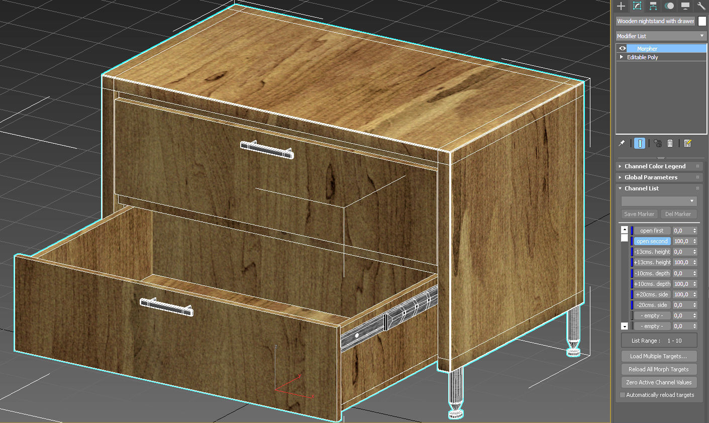 Wooden nightstand with drawers 3D model_27