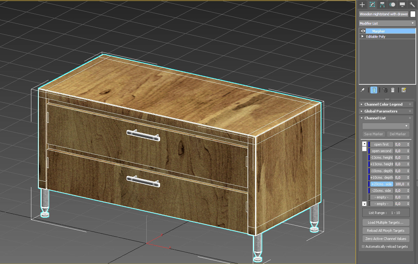 Wooden nightstand with drawers 3D model_24