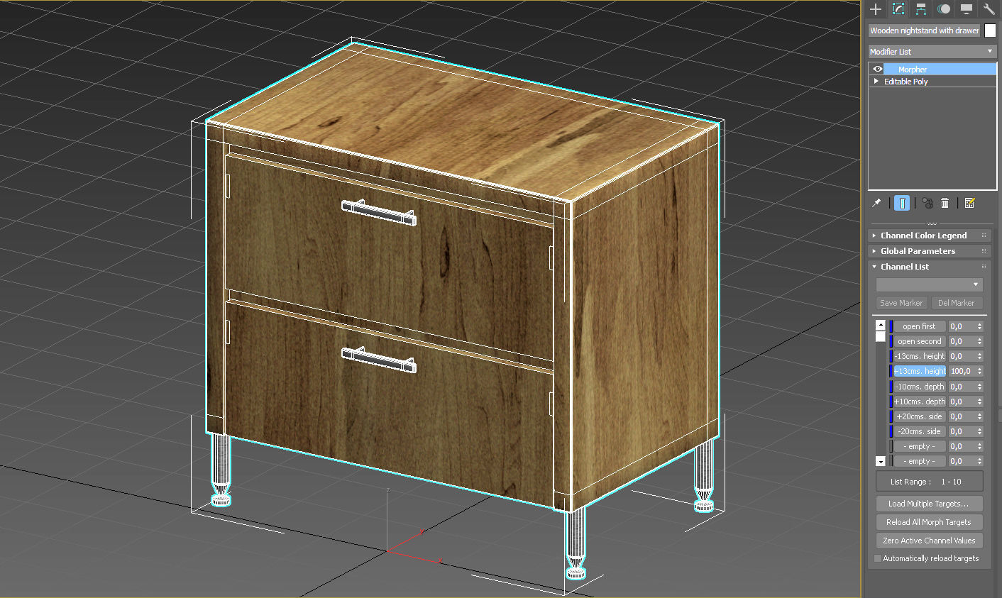 Wooden nightstand with drawers 3D model_21